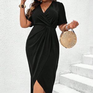Black Wrap V-neck Dress